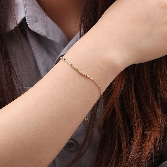 NWT Wool + Pepper Co. Morse Code Gold Bracelet - BLESSED - Picture 2 of 5